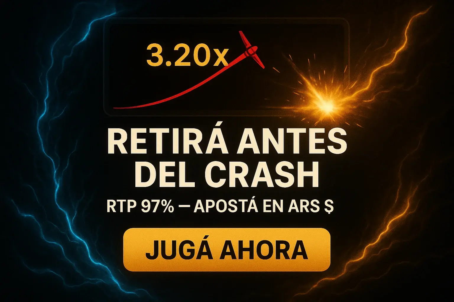 Banner de Aviator con avión subiendo, x3.20 y botón Jugá Ahora